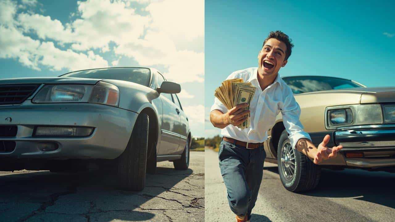 Image of someone excited about their newer, upgraded vehicle